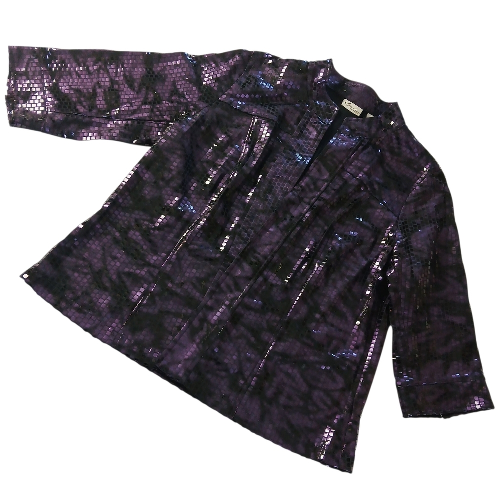 Kim Rogers Shimmery Sequin 3/4 Sleeve Lightweight Open Front Topper Jacket